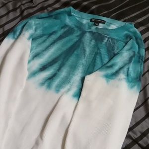 Women's white and turquoise tye dye lightweight sweater. So cool